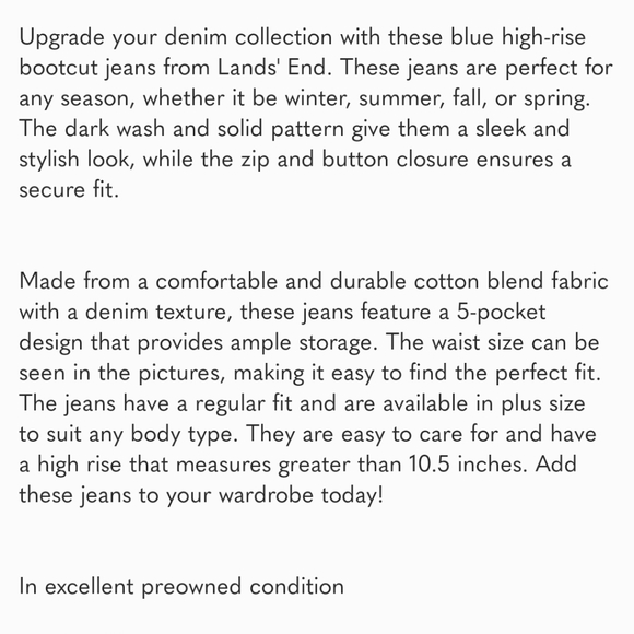 Lands End Women’s High Rise Bootcut Jeans Blue Dark Wash Stretch Size 24W - Picture 13 of 13